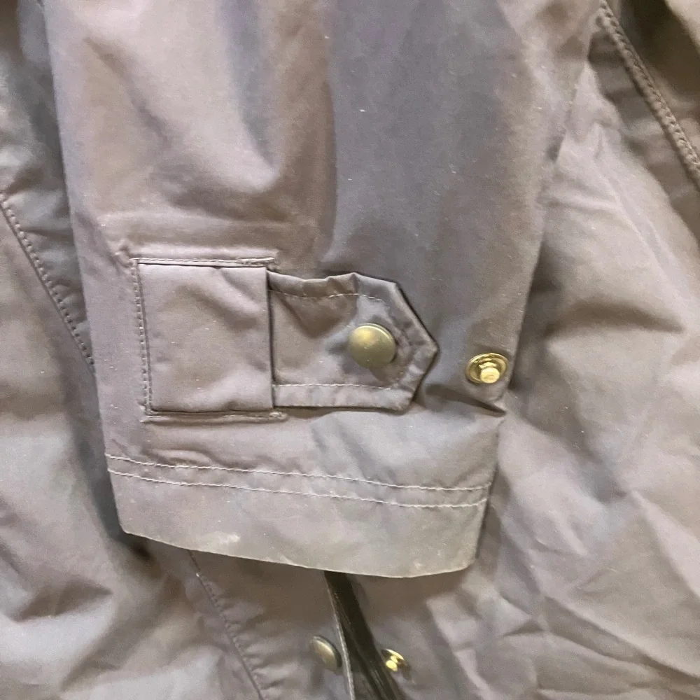 LL Bean Womens Small Regular Navy Blue Long Hooded Rain Coat Plaid Flannel Lined - Picture 11 of 14